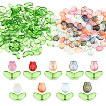Uxcell Tulip Flower Crystal Glass Beads, 200 Pack Texture Flower Bead Handcrafted Glass Spacer Bead, Assorted Colors