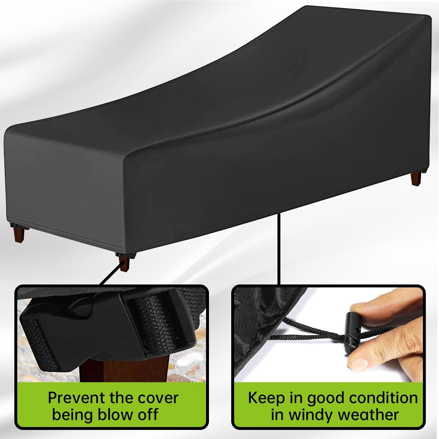 Chaise Lounge Chair Cover Waterproof Patio Lounge Chair Cover UV Resistant Lounger Covers Dust-Proof Patio Furniture Covers 78.7L x 26.7W x 27.5H inch