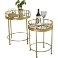 thumbnail image 1 of Juego de 2 mesas decorativas redondas con tapa de espejo con acabado dorado, 1 of 2