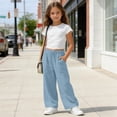 thumbnail image 5 of Fesfesfes Girls Cotton Linen Wide Leg Pants with Drawstring Waist and Pockets, Relaxed Loose Fit Casual Summer Trousers for Kids Ages 3-14 Years, 5 of 9