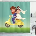 thumbnail image 1 of Wife Shower Curtain, Romantic Happy Young Lovers Newlyweds Riding Scooter Together Just Married Couple, Fabric Bathroom Set with Hooks, 69W X 84L Inches Extra Long, Multicolor, by Ambesonne, 1 of 3