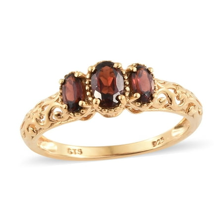 - 925 Sterling Silver 14K Yellow Gold Plated Oval Garnet Statement Ring for Women Cttw 0.9