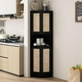 thumbnail image 6 of Tall Corner Cabinet, 64.7" Rattan Corner Storage Cabinet with 4 Doors and 5 Storage Shelves, Farmhouse Space Saver, Boho Shelf for Living Room, Kitchen, Bathroom, Office, Rustic Black, 6 of 9