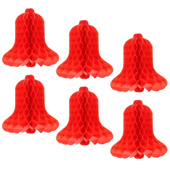 UPOUART 6Pcs Red Honeycomb Paper Bells Party Decors for Ceiling Wall Window Hanging