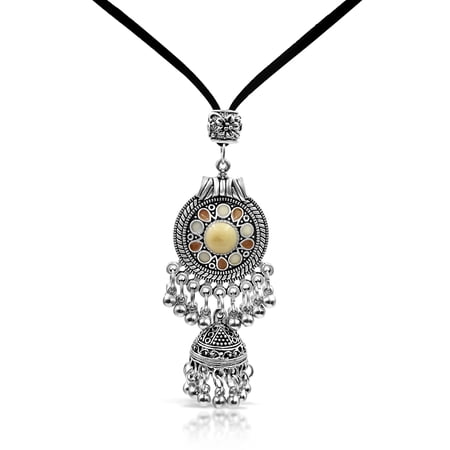 Besheek White & Silvertone Boho Trinity Drop Long Suede Leather Pendant Necklace