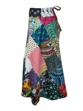 Mogul Women Wrap Around Skirt Printed Colorful Cotton Patchwork Design Long Skirts