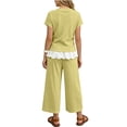 thumbnail image 5 of SGFCWSX Girls 2 Piece Outfits Bow Lace Hem Short Sleeve Tops Wide Leg Capri Pants Summer Casual Clothes Set Yellow Size 8, 5 of 9