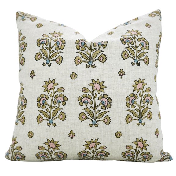 FABDIVINE- Block print floral sofa pillow cover, boho decorative cushion, cushion cover, indoor room pillow cover - SADABAHAR 12"X20"