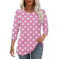 thumbnail image 5 of Ayolanni 3/4 Length Sleeve Women's Tops Cute Pink Boat Neck Polka Dot Buttons Blouses Tshirts Shirts for Women XXXL, 5 of 7