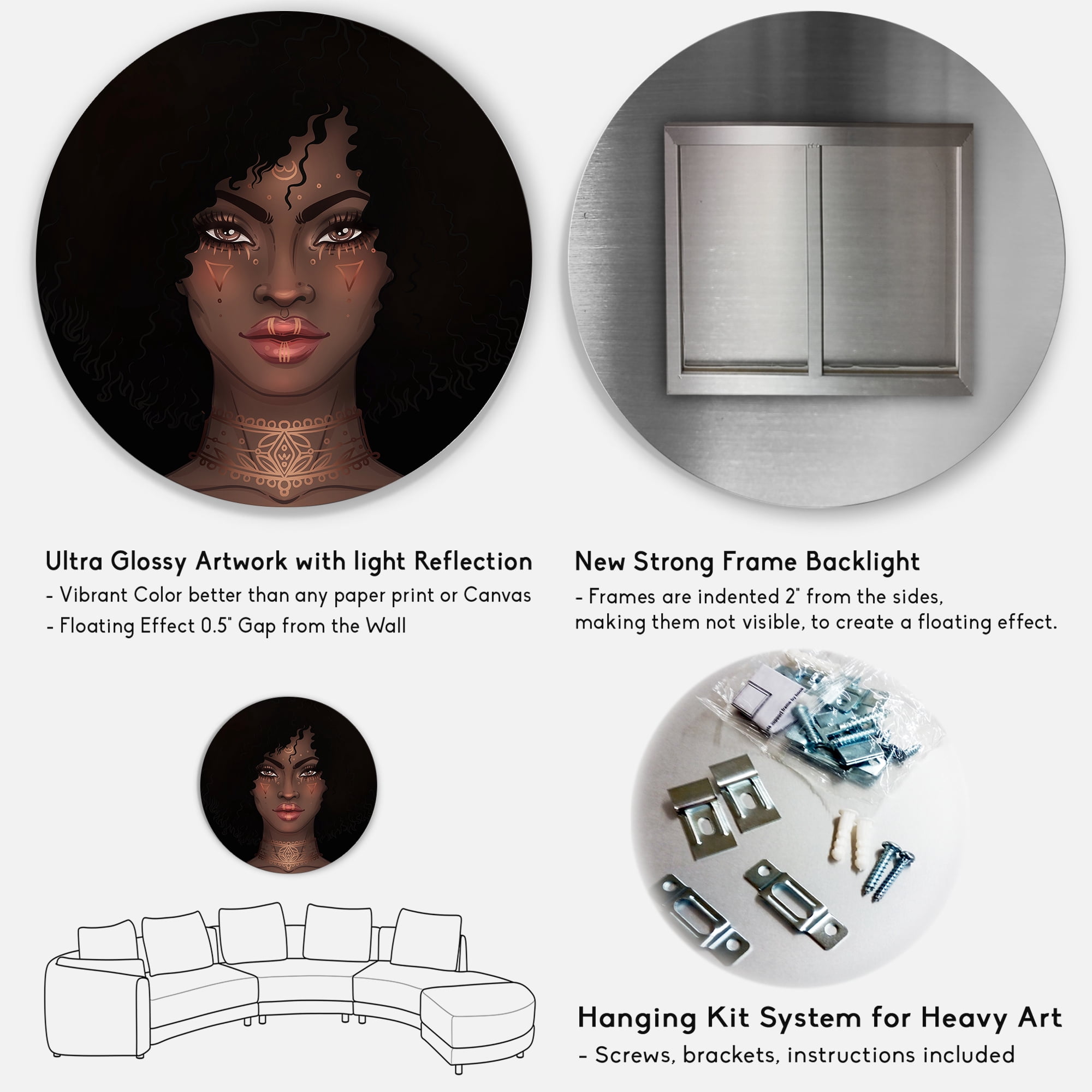 Designart 'Portrait of Afro American Woman II' Modern Circle Metal Wall Art 11x11 - Disc of 11