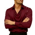 thumbnail image 6 of Kukoosong Shirts for Men Business Dressy Mens Solid Color Silk Satin Shirt Casual Pleats Blouse, 6 of 6