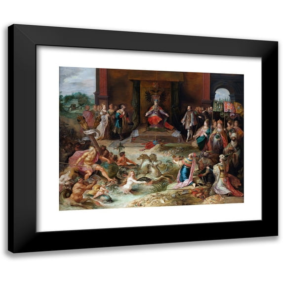 Frans Francken The Elder 24x20 Black Modern Framed Museum Art Print Titled - Allegory on the Abdication of Emperor Charles V in Brussels (C. 1630 - C. 1640)