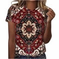 thumbnail image 2 of Giftesty Blouses for Women Dressy Casual Women's Round Neck Short Sleeved Retro Pattern Printing T-shirt Top Short Sleeved Round Neck Top/shirt, 2 of 7