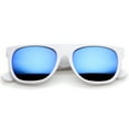 thumbnail image 2 of zeroUV Unisex Modern Super Flat-Top Wide Temple Colored Mirror Lens Horn Rimmed Sunglasses 55mm (Shiny White / Blue Mirror) - 55mm, 2 of 5