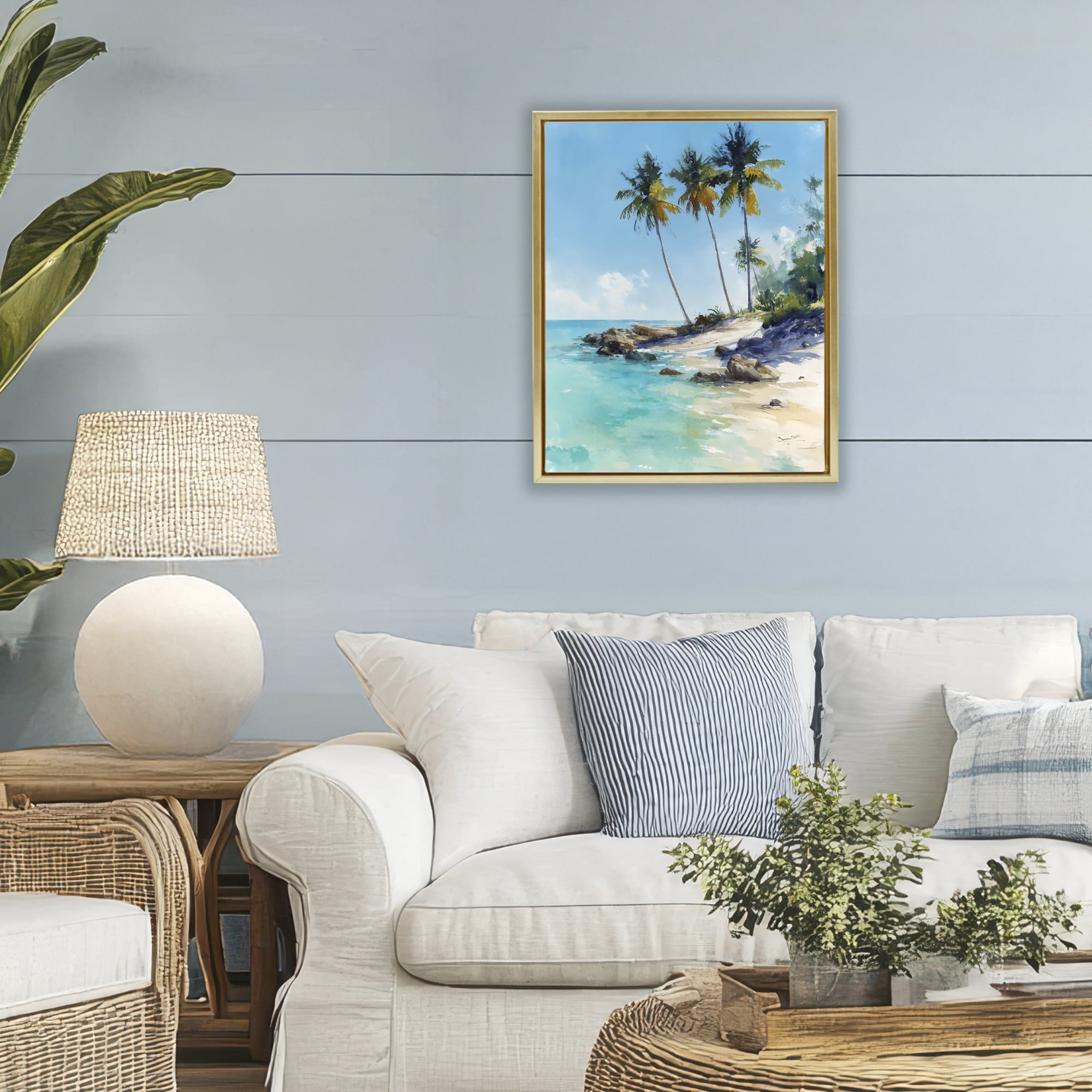 Stupell Industries Rocky Tropical Shore Gold Framed Floater Canvas Wall Art, design by Franklyn Gregory