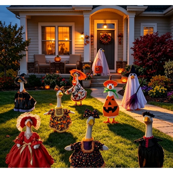Halloween Goose Outfit, 23-Inch Pumpkin Wizard Porch Goose Outfit, Witch Geese Costume, Porch Goose Dress for Yard, Lawn, Outdoor, Garden, and Patio