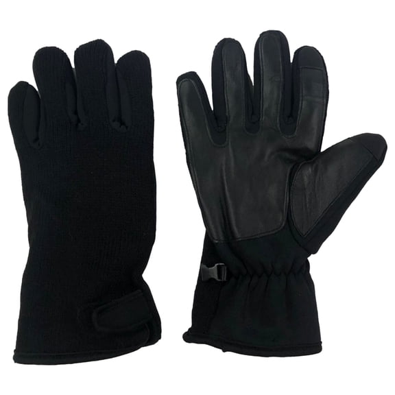 Mens Black Knit Fusion Leather Gloves Fleece Lined Touchscreen Compatible M/L