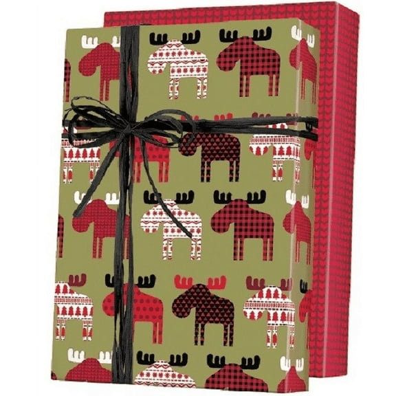 All Moose Christmas Buffalo Lumberjack Double Sided Elegant Specialty Gift Wrap Wrapping Paper 24 x 15ft