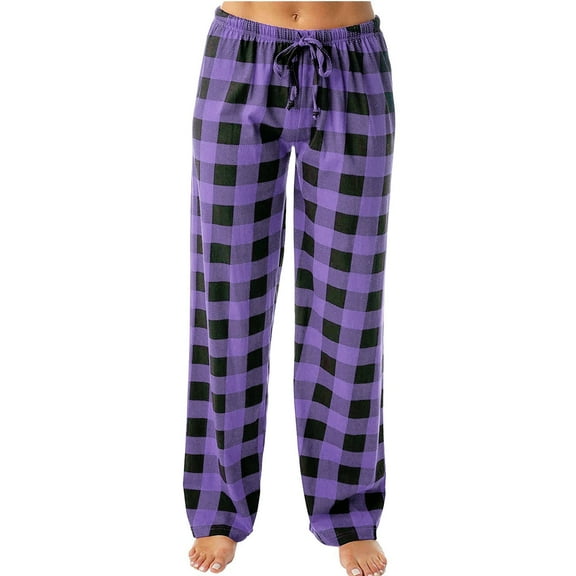 BLVB Womens Plaid Pajama Pants Comfy Loose Fit Lounge Sleep Bottom Wide Leg PJ Pants for Women with Drawstring Purple