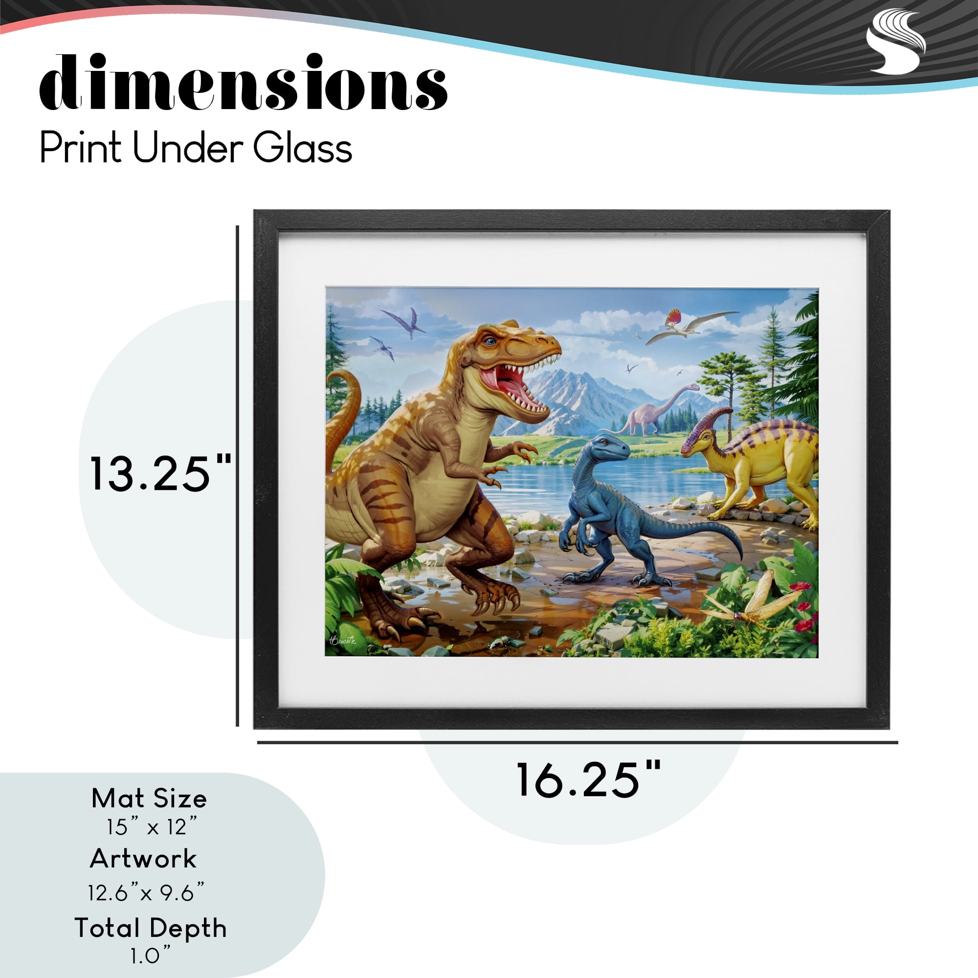 Stupell Industries Lush Jurassic Lakeside Black Framed Print Under Glass, design by Henriette Chinaglia