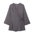 thumbnail image 3 of HH TRAF Trajes de verano para mujer en 3 colores, elegante chaqueta de manga larga con cuello en V y pantalón ancho con abertura y cintura elástica con cordones para mujer, 3 of 5