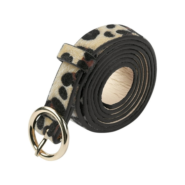 Cinturón de moda para mujeres INSPIRE CHIC con hebilla redonda, estampado de leopardo y serpiente, cinturones delgados para jeans y vestidos 105x1.8cm/41.3x0.7" Estampado de leopardo