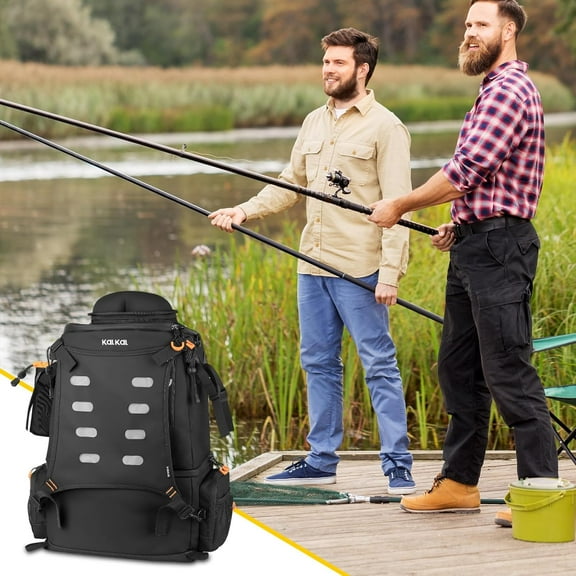 Fishing Backpack with Rod Holder, 51L Large Waterproof Fishing Tackle Backpack with Cooler & Sunglasses Pocket, Tackle Bag Gifts for Men