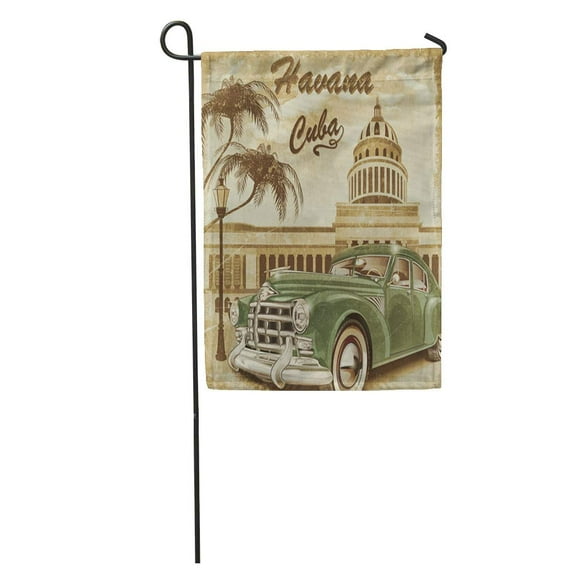 POGLIP Havana Cuba Retro 1950S 1960S 1970S Aged Auto Automobile Automotive Garden Flag Decorative Flag House Banner 12x18 inch