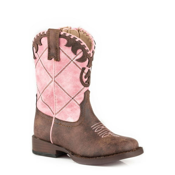 Roper Girls Lacy Checkered Square Toe Cowboy   Mid Calf Boots