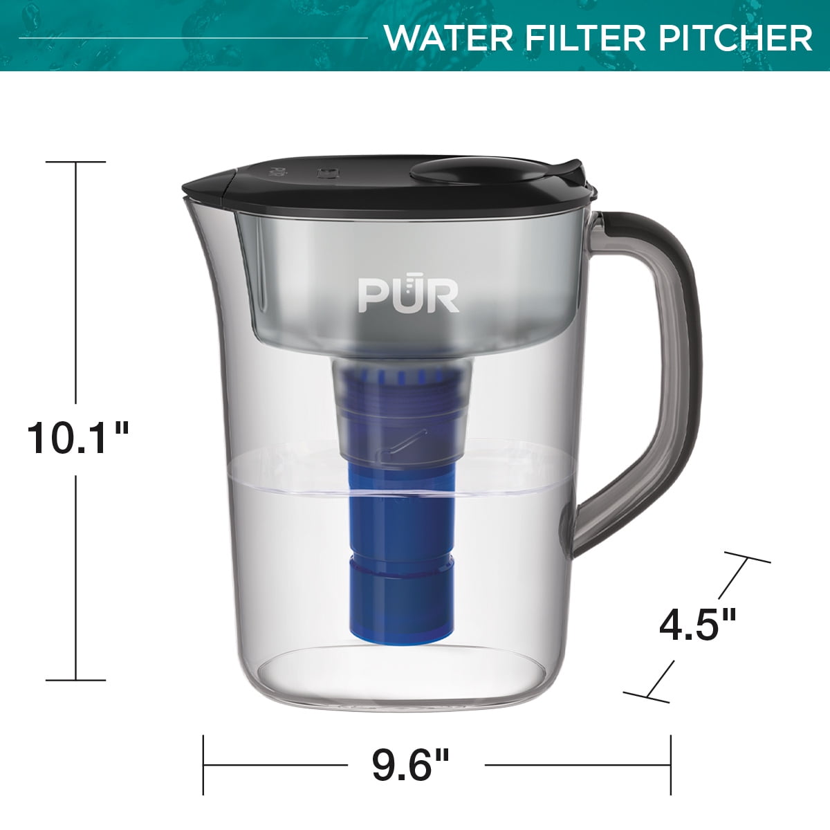 PUR PLUS 7 Cup Pitcher Filtration System, PPT711B, Black