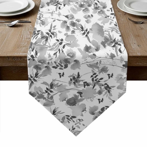 Gray Spring Floral Table Runner Linen Burlap Table Runner 36 Inches Small Watercolor Blooming Botanical Summer Dresser Scarves for Kitchen Island Coffee Dining Room Party Holiday Decoration 13"x36"