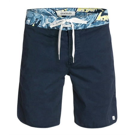Quiksilver Mens Street Trunk Print Swim Bottom Board Shorts, Blue, 32