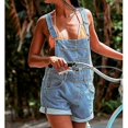 thumbnail image 2 of Women's Casual Denim Bib Overall Shorts Shortall Rompers, 2 of 5