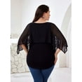 thumbnail image 3 of LapaPlus Women Plus Size Tops Elegant Sequins Shirt Lace Half Sleeve Cocktail Evening Blouse XL-6XL, 3 of 10