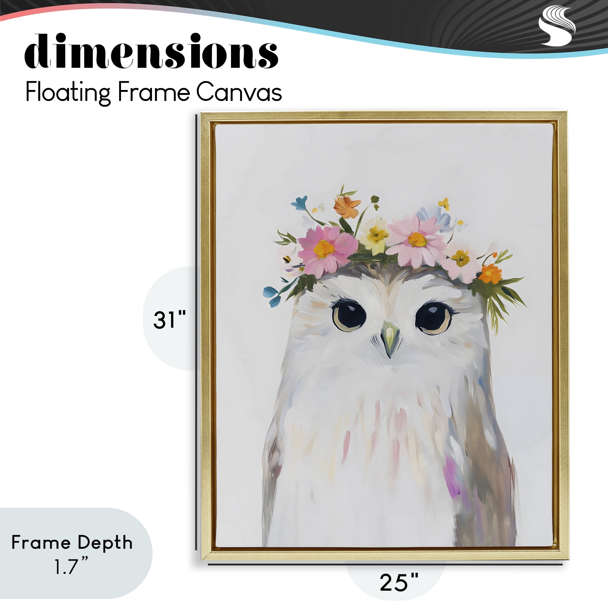 Stupell Industries Flower Crown Owl Gold Framed Floater Canvas Wall Art, design by The Prints Vibe