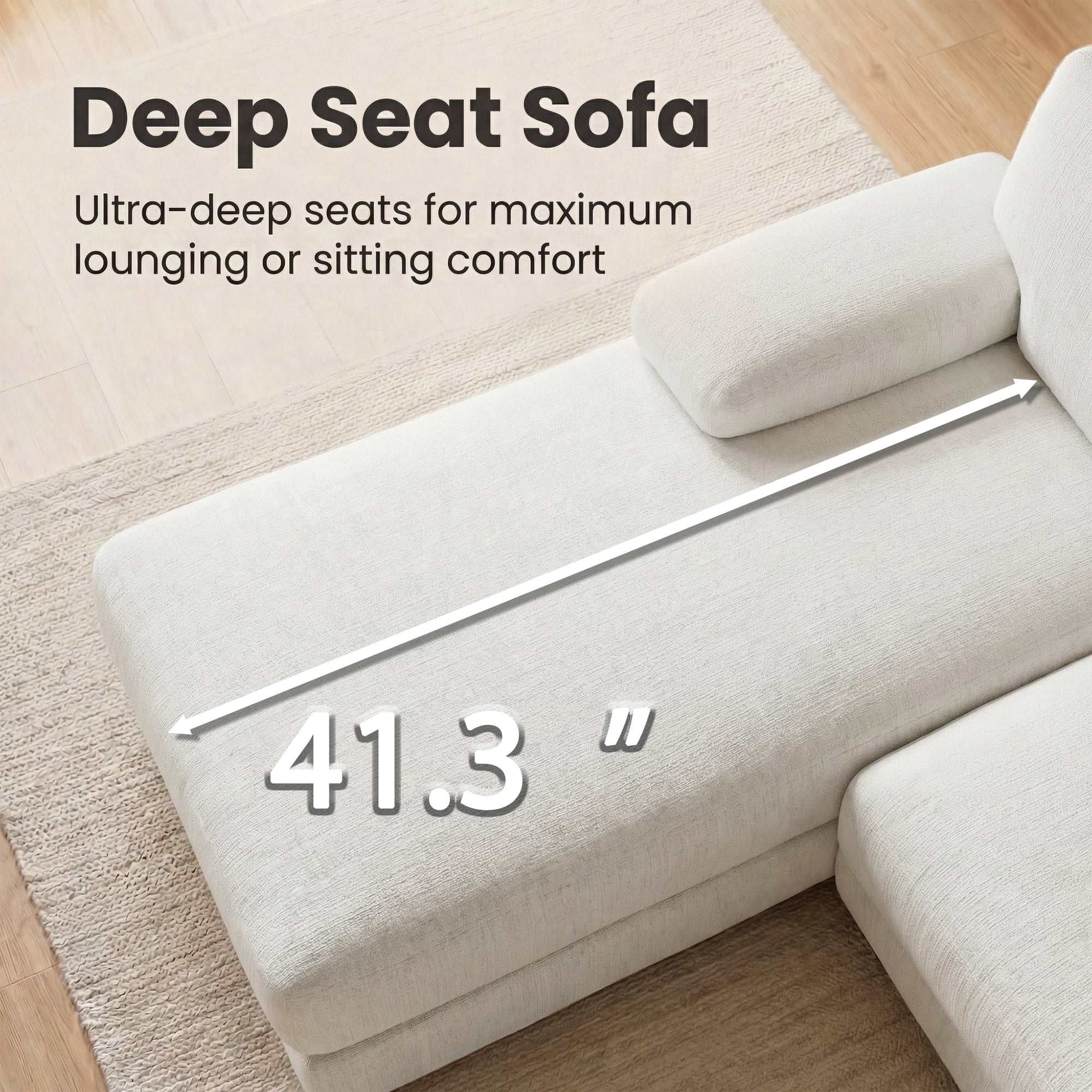 Vineego 105" U-Shaped Sectional Sofa with Double Chaise 4-Seat Modular Sofa Couch for Living Room,Chenille White