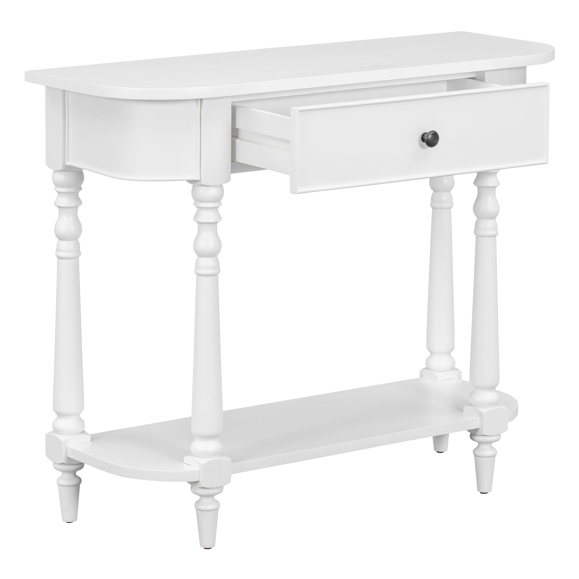 EUROCO 36" Retro Console Table with Drawer,Solid Wood Entryway Table Sofa Table with Open Storage Shelf and Corner-Curved Design for Entryway, Hallway and Living Room,White