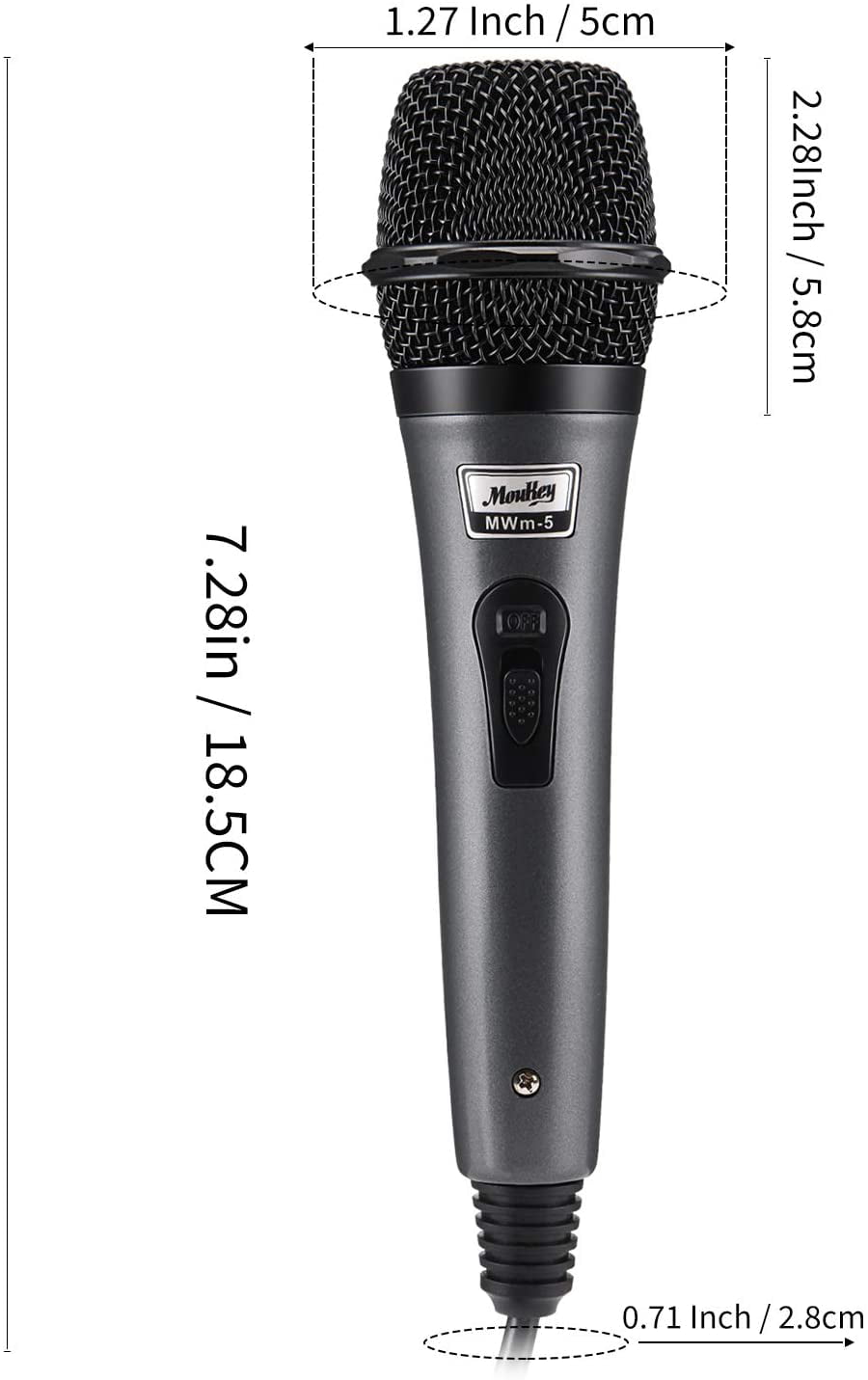 Moukey MWm-1 Microphone Dynamique Cardioïde Micro avec 5m Câble pour Karaoké etc Mariage en Plein Air Conférence Live 