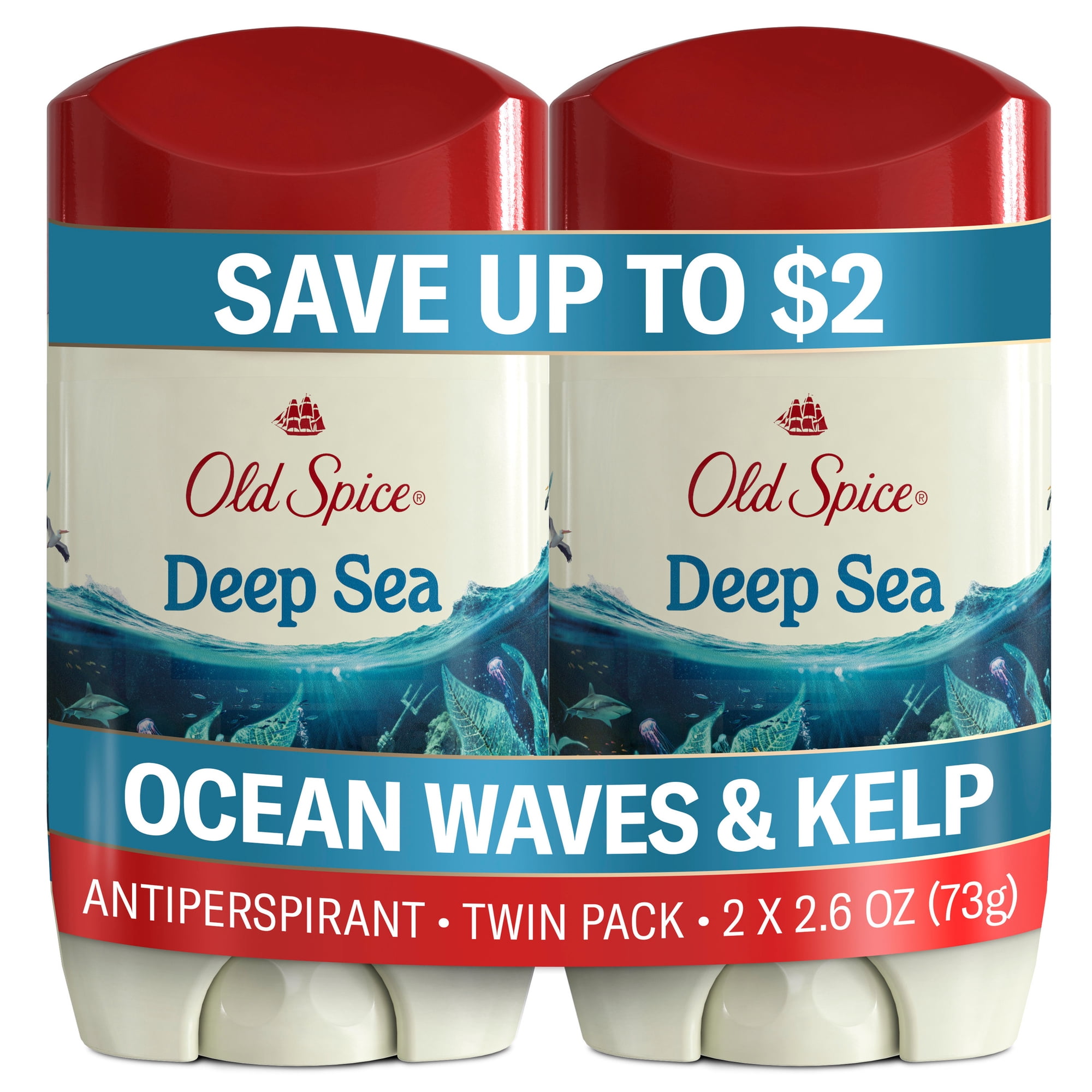 Old Spice Men's Antiperspirant Deodorant, Invisible Solid Stick, Deep Sea, 2.6 oz, 2 Pack