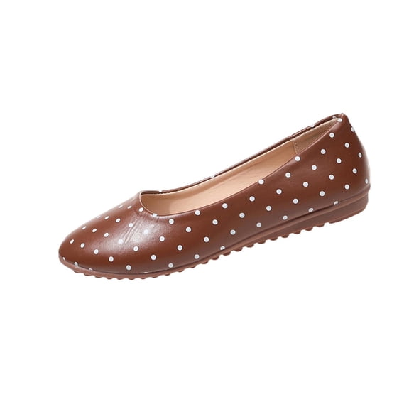 KIJBLAE Women's Polka Dot Print Low Cut Casual Flats, Slip On Lazy Soft Sole Daily Moccasin Shoes Brown 38