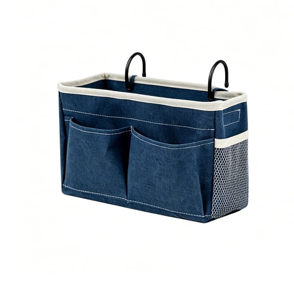 Bedside Caddy Organizer with Hooks, Non Sag Hanging Bag Multi Compartment with Bottle Holder, Oxford Cloth for Bed Rail & Headboard Bunk Dorm, Holds Phone Books Glasses Earphones,Blue