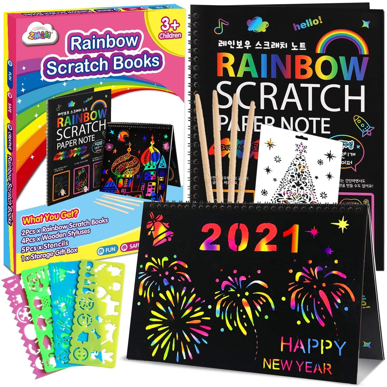 YMHPRIDE Kids Scratch Music 112Pcs Rainbow Scratch Music Art Note Paper Black Magic Crafts Collection Gift DIY Set Hecho con herramientas de madera y cintas Fiesta de cumpleaños para adultos 