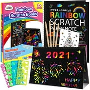 ZMLM Scratch Paper Art-Crafts Notebook: 2 Pack Bulk Rainbow Magic Paper Supplies Toys for 3 4 5 6 7 8 9 10 Years Old Girls Kids Favors Gifts for Birthday Halloween Christmas Party Games Projects Kits