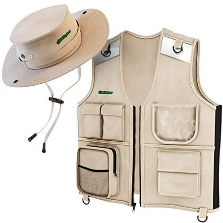 Outdoor Explorer Set - Cargo Vest & Hat for Young Kids Ages 4-6 - Durable Fabric, 5 Pockets, Safety Reflective Strips - Great Safari Gift for The Young Backyard Explorer - Park Ranger - Paleontologist