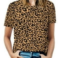 thumbnail image 2 of Women T-Shirt Classic Leopard O Neck T-Shirts Short-Sleeve Trendy Animal Print Design Tshirt Casual Clothing Big Size XL, 2 of 7