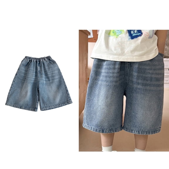 Boys Denim Shorts Straight Leg Summer Boy Elastic Waist Shorts 8-12 Years Jean Shorts Boys