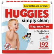 Huggies Simply Clean Fragrance-Free Baby Wipes, 3 Flip-Top Packs (192 Wipes Total)