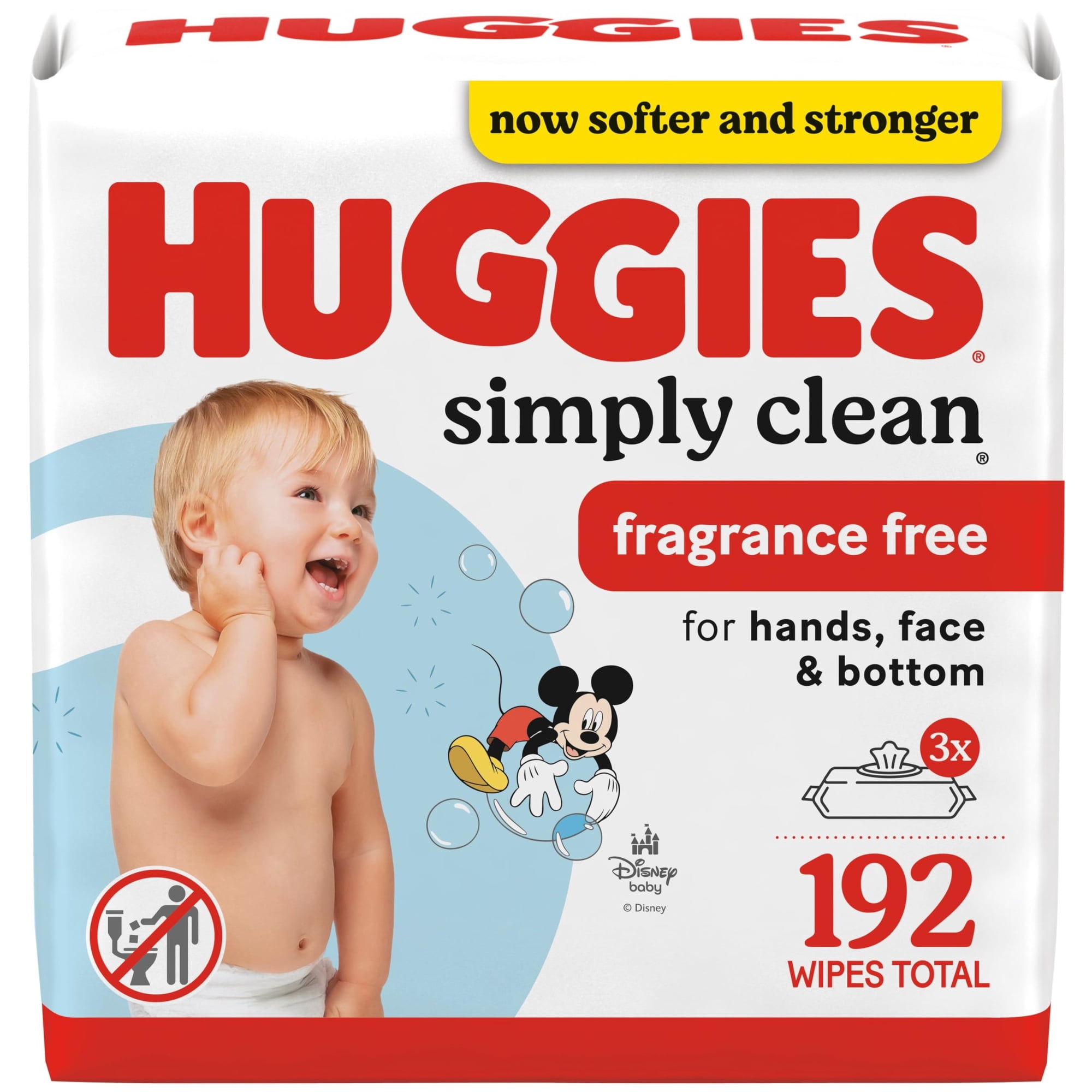 Huggies Simply Clean Fragrance-Free Baby Wipes, 3 Flip-Top Packs (192 Wipes Total)