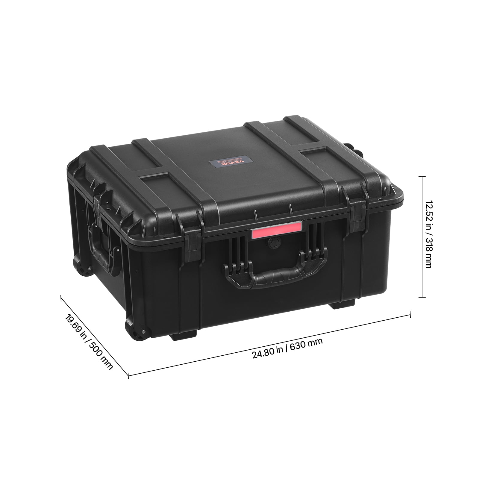 VEVOR Weatherproof Hard Case, Heavy Duty Protective Dry Box Case with Pre-Cut Foam, Wheels & Retractable Pull Handles for Travel, Hunt, Military, Tactical, IP67 Waterproof Case for Cameras(63x50x32)