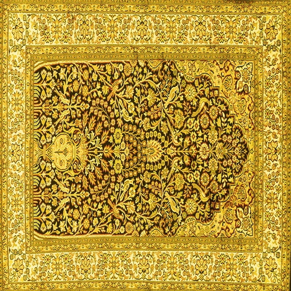 Ahgly Company Machine Washable Indoor Square Persian Yellow Traditional Area Rugs, 6' Square